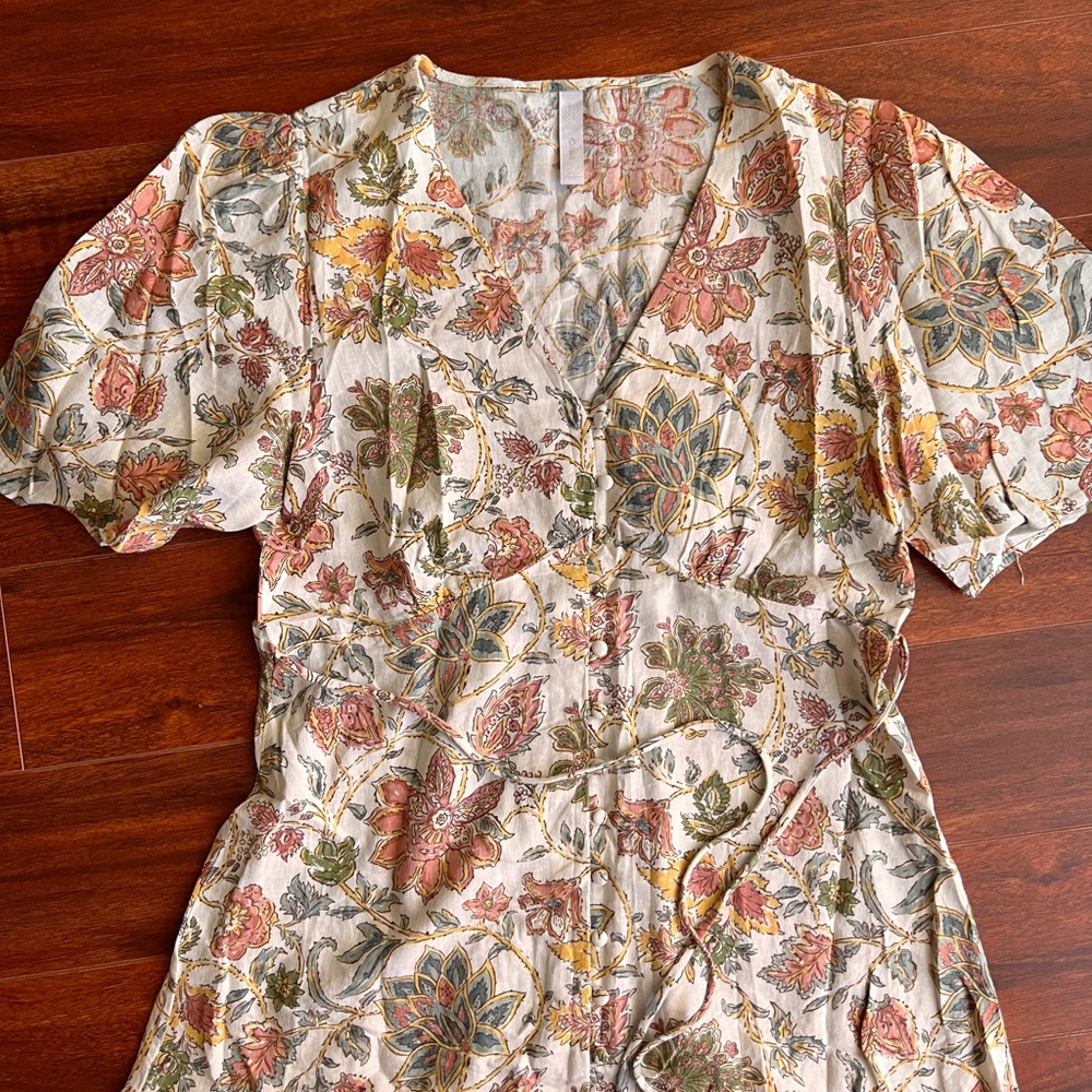 Mango Floral Button-Front Midi Dress in Cream and Rust - Picture 2 of 10